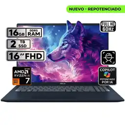 Falabella PORTÁTIL VIVOBOOK 16 RYZEN AI 7 16GB 2TB SSD PANTALLA 16″ WUXGA oferta