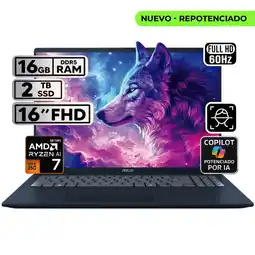 Falabella PORTÁTIL VIVOBOOK 16 RYZEN AI 7 16GB 2TB SSD PANTALLA 16″ WUXGA oferta