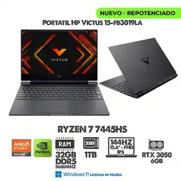 Falabella PORTATIL GAMER VICTUS RYZEN 7 7445HS- 15.6 144HZ IPS FHD - RTX 3050 - RAM 32GB DDR5 SSD 1TB M.2 oferta