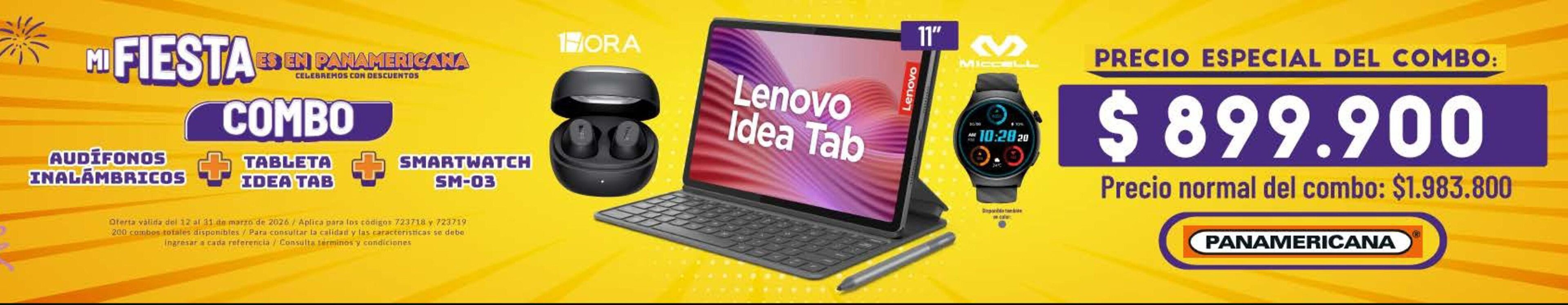 Panamericana Lenovo Idea Tab 11" + audifonos+ smartwatch oferta