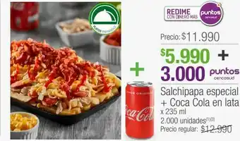 Jumbo Salchipapa especial + coca cola en lata x 235 ml oferta