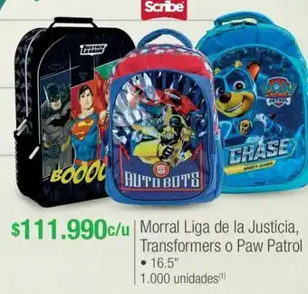 Jumbo Morral liga de la justicia, transformers o paw patrol oferta