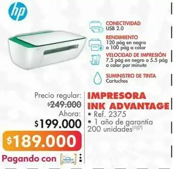 Impresora ink advantage 2375