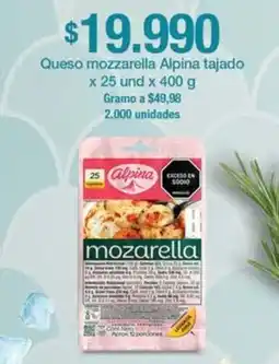 Jumbo Alpina queso mozzarella Queso mozzarella Alpina tajado x 25 und x 400 g oferta