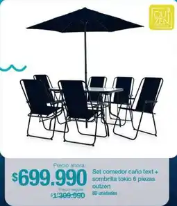 Jumbo Outzen set comedor caño text + sombrilla tokio oferta