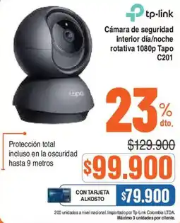 Alkosto Tp-link cámara de seguridad interior día/noche rotativa 1080p tapo C201 oferta