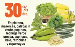 Alkosto En plátano, mazorcas, calabacín verde, pepinos, lechuga verde crespa, espinaca, kale, raíz china y espárragos oferta