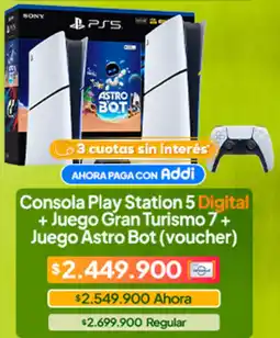 Jumbo Consola play station 5 digital + juego gran turismo 7 + juego astro bot oferta