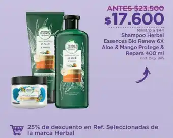FarmaTodo Shampoo Herbal Essences Bio Renew, Aloe & Mango Protege & Repara 400ml oferta