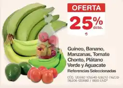 Makro Guineo, banano, manzanas, tomate chonto, plátano verde y aguacate referencias seleccionadas oferta