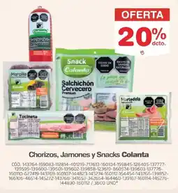 Makro Colanta chorizos, jamones y snacks oferta