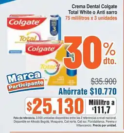 Alkosto Colgate crema dental total white o anti sarro oferta