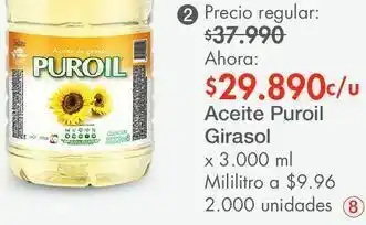 Metro Aceite puroil girasol 3000ml oferta