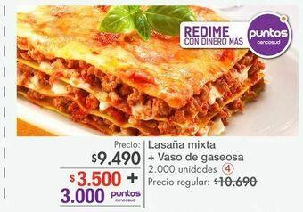Metro Lasaña mixta + vaso de gaseosa oferta