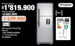 Jumbo Whirlpool nevera no frost top mount oferta