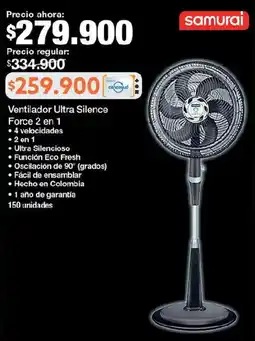 Jumbo Samurai ventilador ultra silence force 2 en 1 oferta