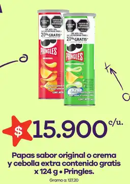 Éxito Pringles papas sabor original o crema y cebolla extra contenido gratis oferta