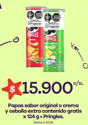 Pringles papas sabor original o crema y cebolla extra contenido gratis