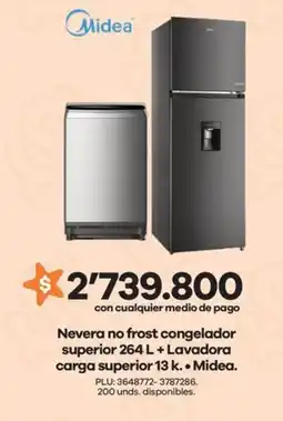 Éxito Midea Nevera no frost congelador superior oferta