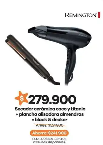 Black & decker remington secador cerámica coco y titanio