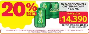 Ara Costena sixpack de cerveza bacana oferta