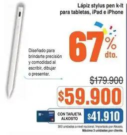 Alkosto iPad e iPhone lápiz stylus pen k-It para tabletas oferta