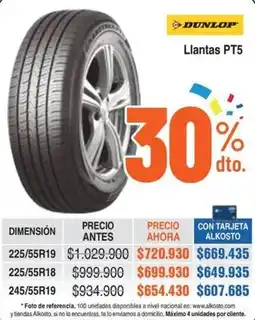 Alkosto Dunlop llantas PT5 oferta
