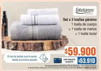 Alkosto Fatelares esencial set x 3 toallas páramo oferta