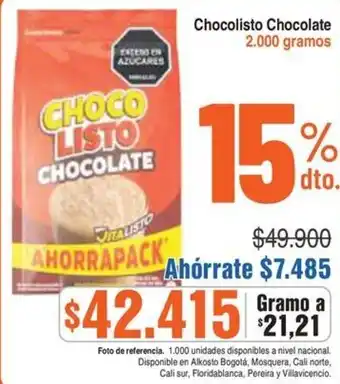 Alkosto Chocolisto chocolate oferta