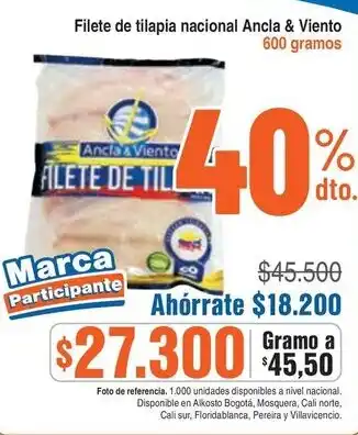 Alkosto Ancla & Viento filete de tilapia nacional oferta