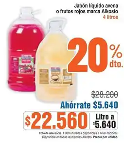 Alkosto Alkosto jabón líquido avena o frutos rojos marca oferta