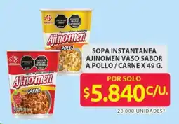 Ara Ajinomen sopa instantánea vaso sabor a pollo/carne oferta
