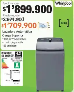 Jumbo Whirlpool lavadora automática carga superior oferta
