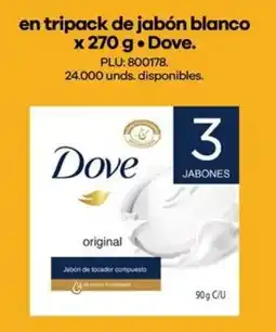 Éxito Dove en tripack de jabón blanco oferta