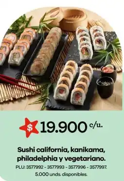 Éxito Sushi california, kanikama, philadelphia y vegetariano oferta