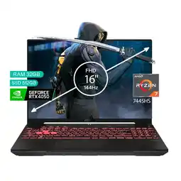 Falabella Portátil Gamer Tuf RYZEN 7 7445hs Ram 32gb 512 SSD Rtx4050 16 FHD - Negro oferta