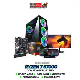 Falabella PC Ryzen 7 5700G/ 64GB RAM / SSD 2TB / 500W / Monitor 22 FHD / Combo 4 En 1 oferta