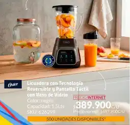 Homecenter Oster licuadora con tecnología reversible y pantalla táctil con vaso de vidrio oferta
