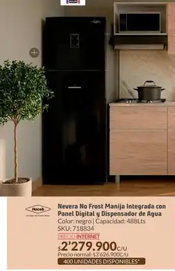 Homecenter Nevera no frost manija integrada con panel digital y dispensador de agua oferta