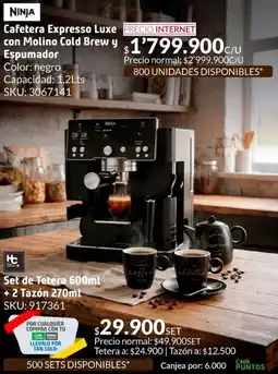 Homecenter Ninja cafetera expresso luxe con molino cold brew y espumador oferta