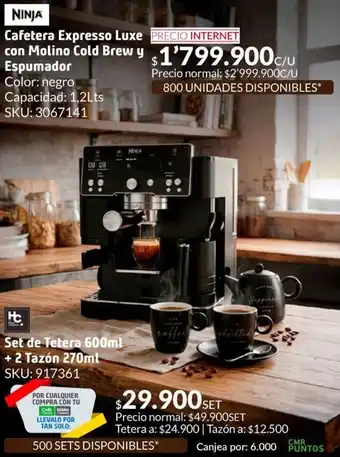 Ninja cafetera expresso luxe con molino cold brew y espumador