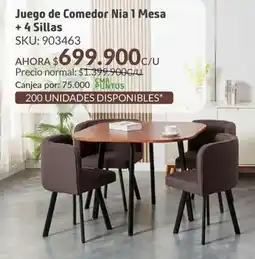 Homecenter Juego de comedor nia 1 mesa + 4 sillas oferta