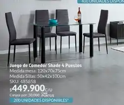 Homecenter Juego de comedor shade 4 puestos oferta
