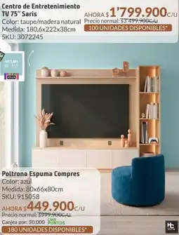 Homecenter Centro de entretenimiento tv 75" saris oferta