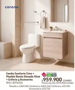 Homecenter Combo sanitario cima + mueble aluvia elevado + grifería y accesorios oferta