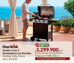 Homecenter Char-broil asador a gas 3 quemadores con bandeja oferta