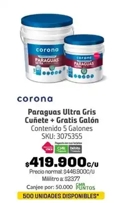 Homecenter Corona paraguas ultra gris cuñete + gratis galón contenido oferta
