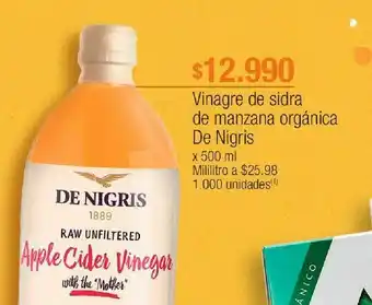 Vinagre de sidra de manzana orgánica de nigris 500ml
