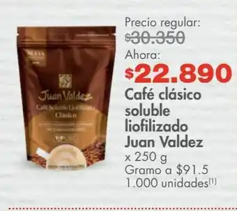 Metro Café clásico soluble liofilizado juan valdez x 250 g oferta