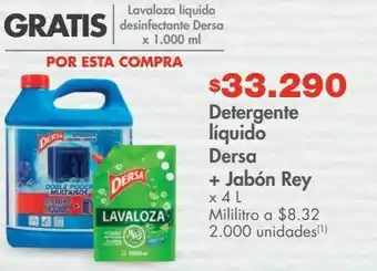 Metro Detergente líquido dersa + jabón rey x 4 l oferta